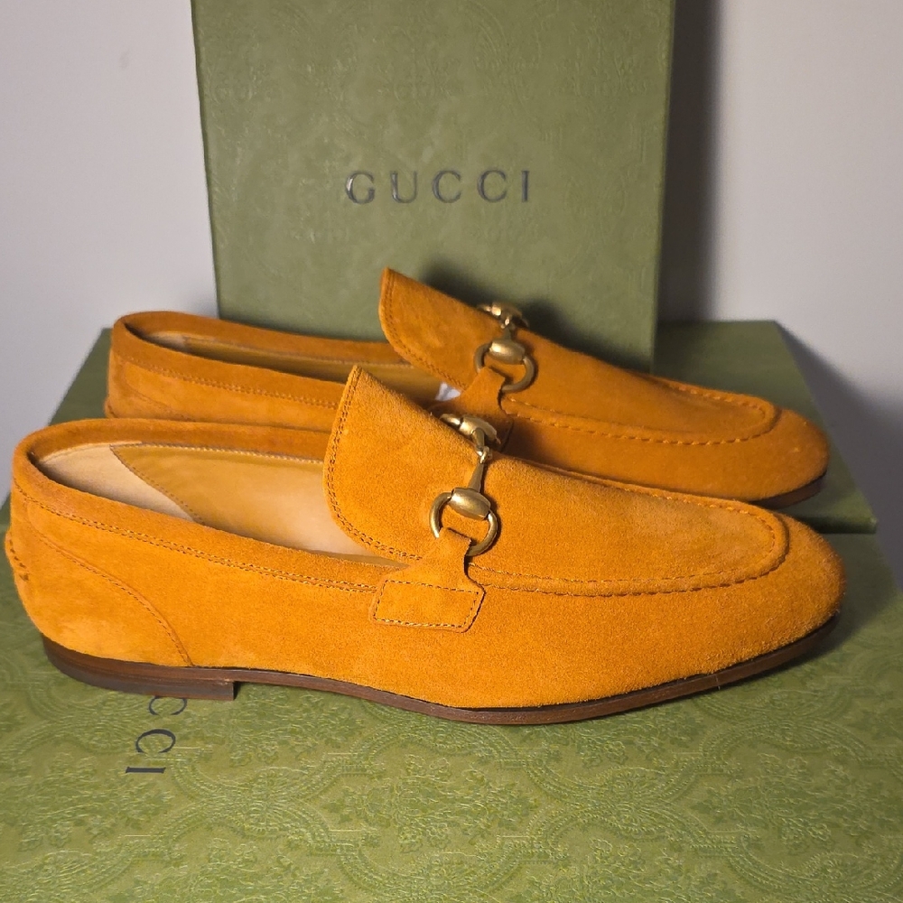 Gucci Men's Vibrant Orange Suede Slip-Ons
